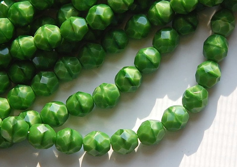 8mm Green Moonstone Czech Firepolish Faceted Glass Beads (25)