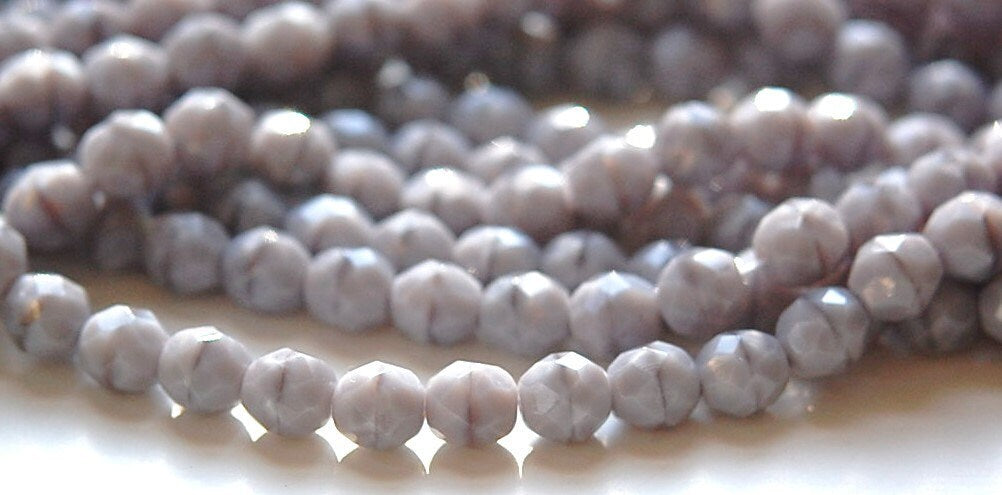 8mm Grey Moonstone Czech Firepolish Faceted Glass Beads (25)