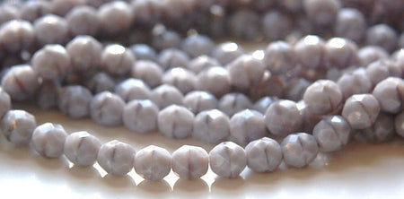 8mm Grey Moonstone Czech Firepolish Faceted Glass Beads (25)