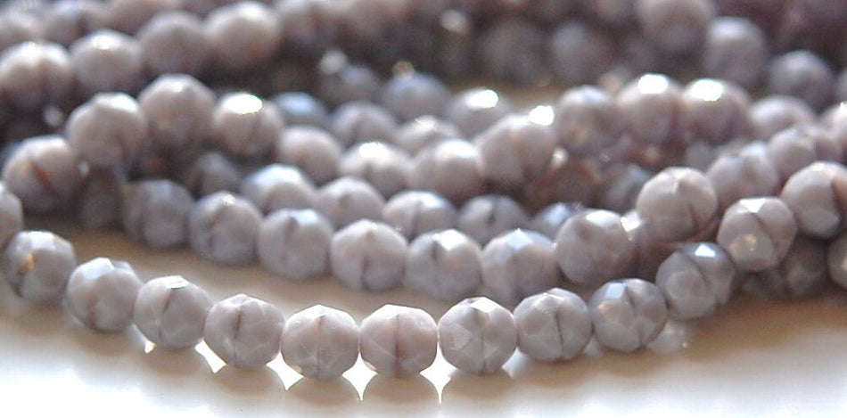 8mm Grey Moonstone Czech Firepolish Faceted Glass Beads (25)