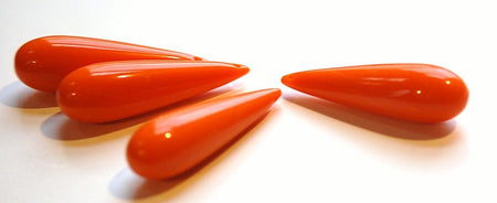 Vintage Acrylic Teardrop Beads Pendants Opaque Orange 40x10mm (4) bds090G