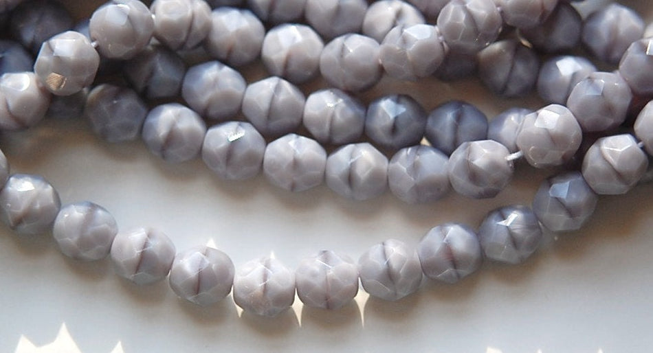 8mm Grey Moonstone Czech Firepolish Faceted Glass Beads (25)