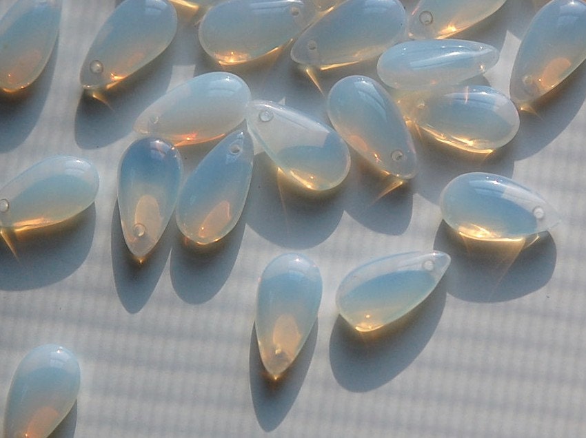 14x7mm White Opal Czech Teardrop Glass Beads (10)