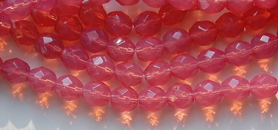 8mm Pink Opal Czech Firepolish Faceted Glass Beads (25)