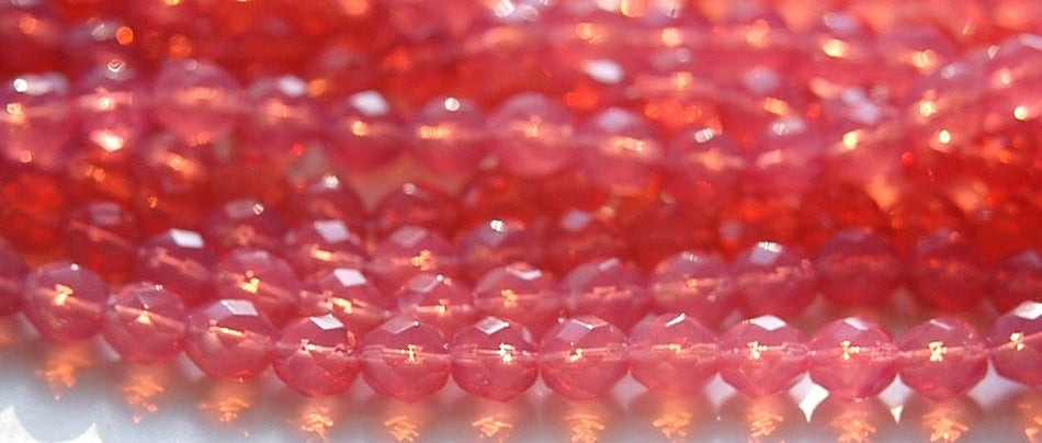 8mm Pink Opal Czech Firepolish Faceted Glass Beads (25)