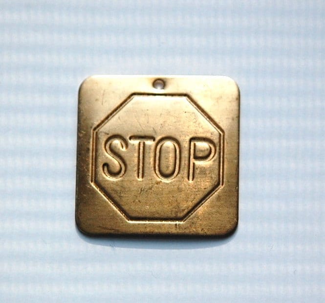 Raw Brass Stop Sign Square Charm Pendant 29mm (2) mtl064B