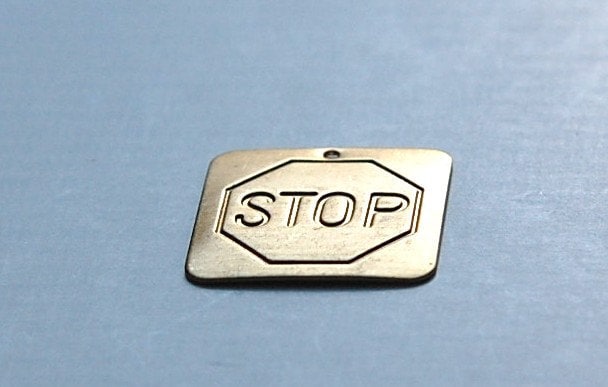 Raw Brass Stop Sign Square Charm Pendant 29mm (2) mtl064B
