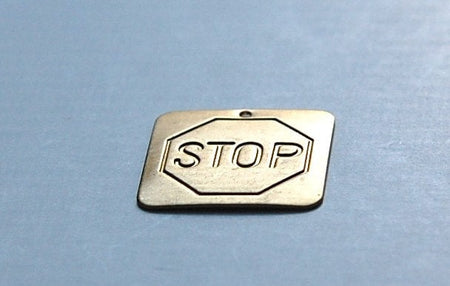 Raw Brass Stop Sign Square Charm Pendant 29mm (2) mtl064B
