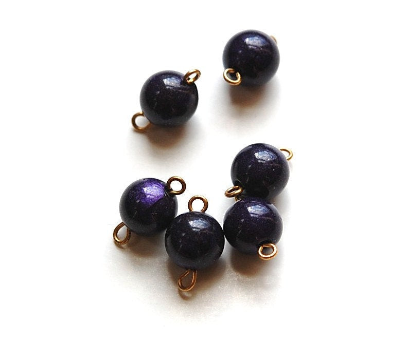 Vintage Dark Purple Speckled Acrylic 2 Loop Connector Beads drp100