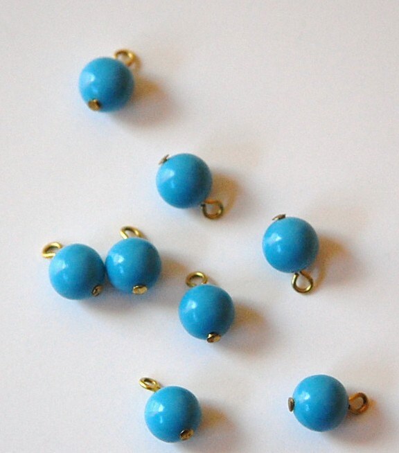 Vintage Turquoise Blue Plastic Bead Drops with Loop Japan drp024A