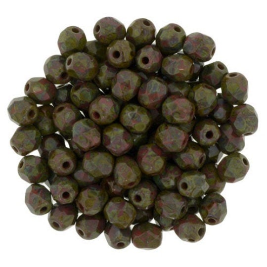 4mm Burnt Umber Picasso Czech Firepolish Faceted Glass Beads (50)