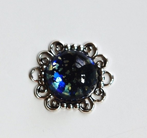 Silver Plated 18mm Round Scroll Edged Setting Connector (6) mtl300A