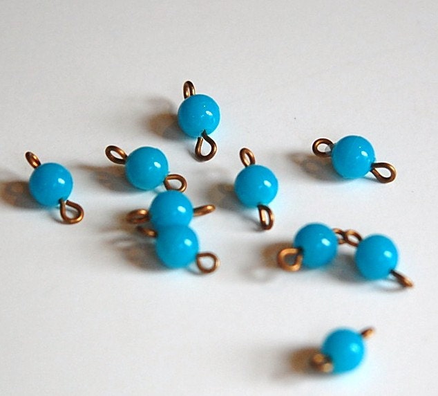 Vintage Turquoise Blue Plastic 2 Loop Bead Connector drp041