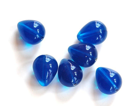 Vintage Sapphire Blue Lucite Chubby Teardrop Beads bds511B