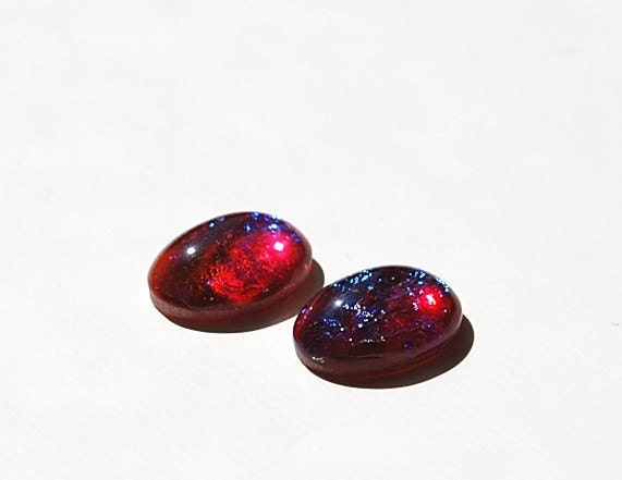 18x13mm Mexican Fire Opal Glass Oval Cabochons (2)