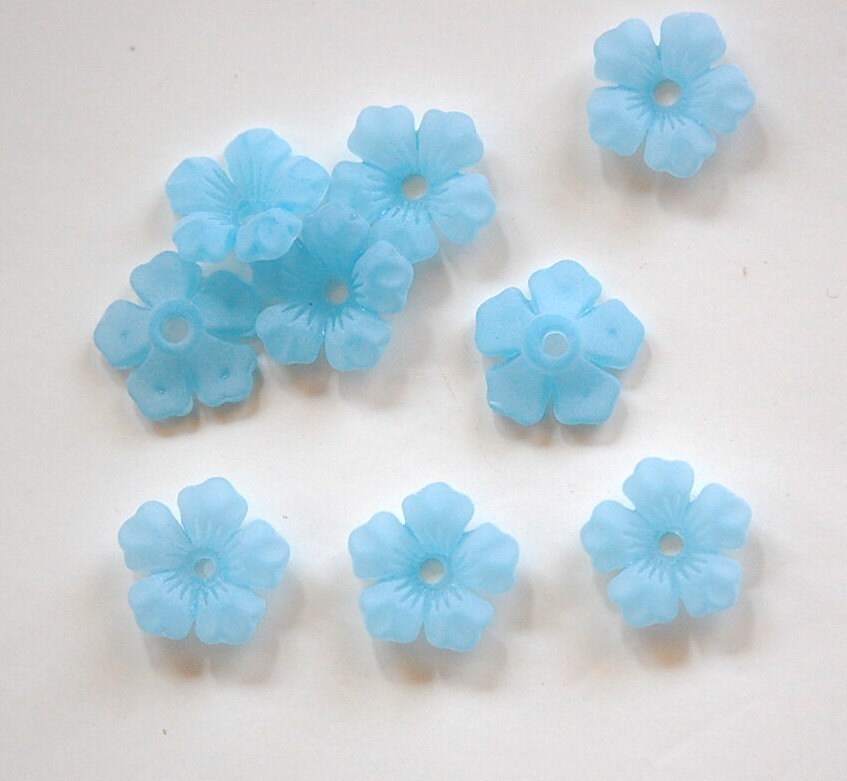 Matte Blue Stacking Flower Beads 14mm bds671D