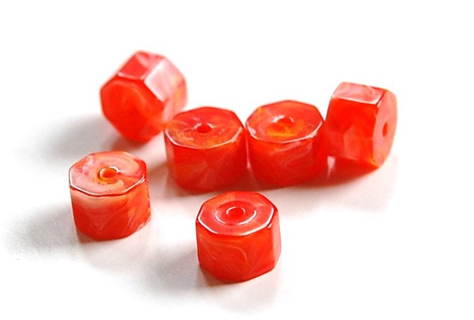 Vintage Orange Marbled Octagon Lucite Beads bds676