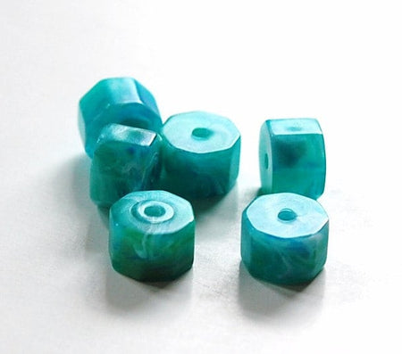 Vintage Peacock Blue Marbled Octagon Lucite Beads bds676B