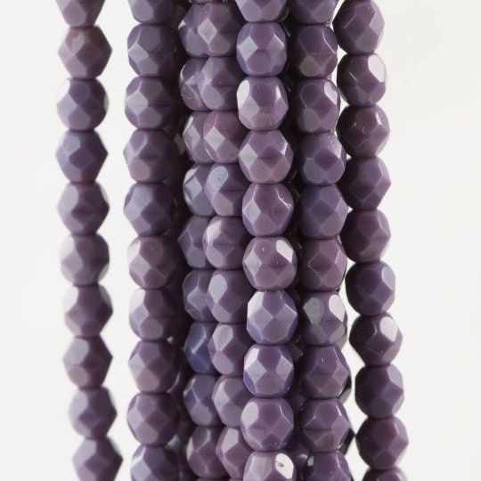 4mm Opaque Purple Czech Firepolish Faceted Glass Beads (50)