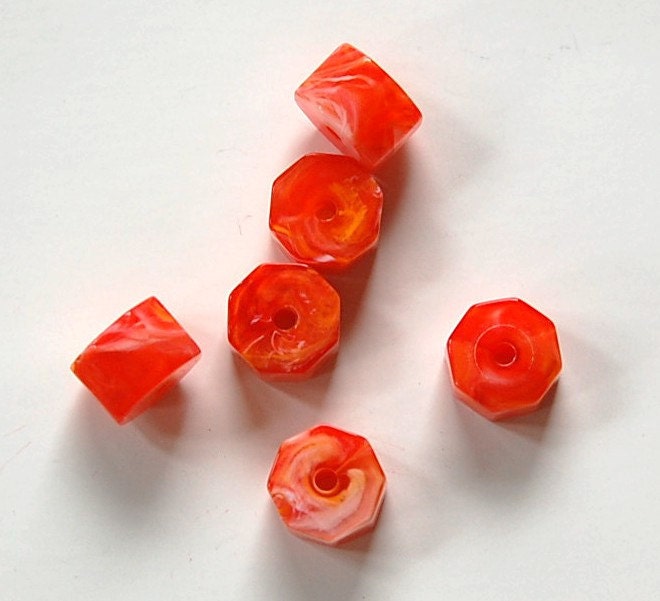 Vintage Orange Marbled Octagon Lucite Beads bds676