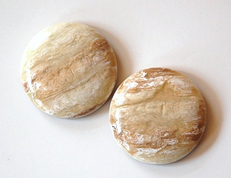 Vintage Beige and Cream Metallic Cabochons 30mm cab735F