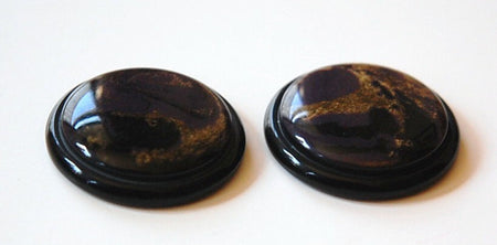 Vintage Black Purple and Gold Swirled Acrylic Cabochons 30mm cab639
