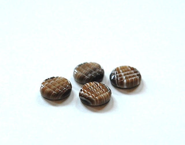 Vintage Brown and White Marbled Ribbed Glass Cabochons (6) cab703V
