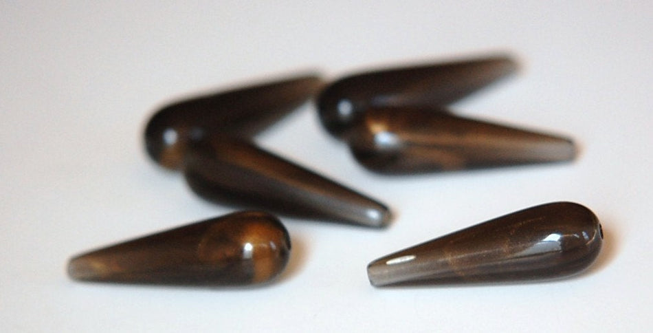Vintage Smokey Black Acrylic Teardrop Beads with Silky Gold Swirls bds181C
