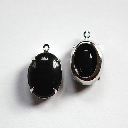 Vintage Smooth Jet Black Stone in 1 Loop Silver Setting ovl004J