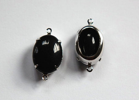 Vintage Smooth Jet Black Stone in 2 Loop Silver Setting ovl004J2