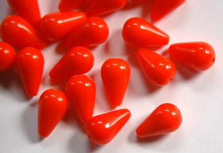 Vintage Orange Teardrop Glass Beads Germany 17mm grm005B