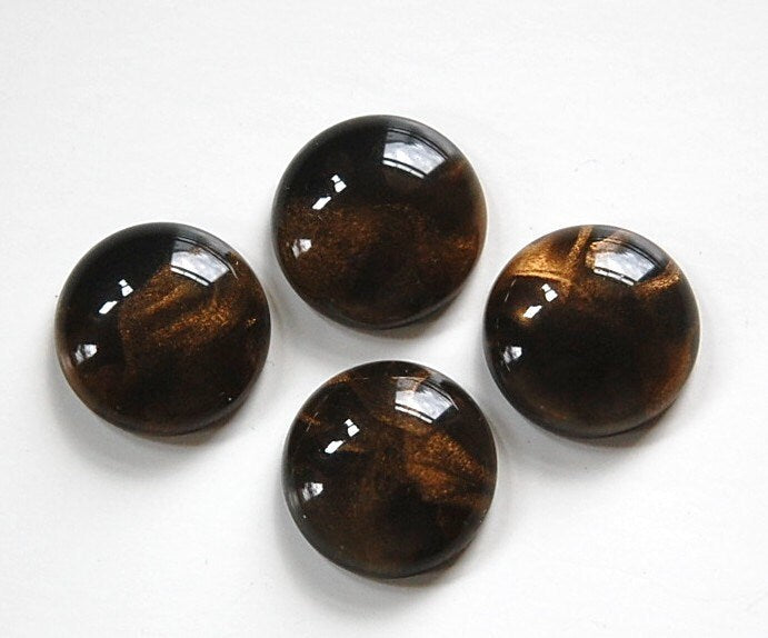 Vintage Acrylic Smokey Brown with Silky Golden Swirls Cabochons 18mm (4) cab249