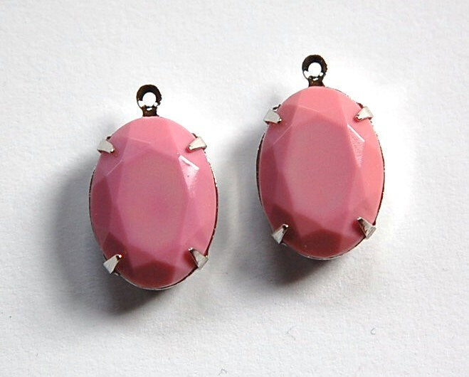 Vintage Opaque Pink Faceted Stone in 1 Loop Silver Setting 18X13mm (2) ovl004R