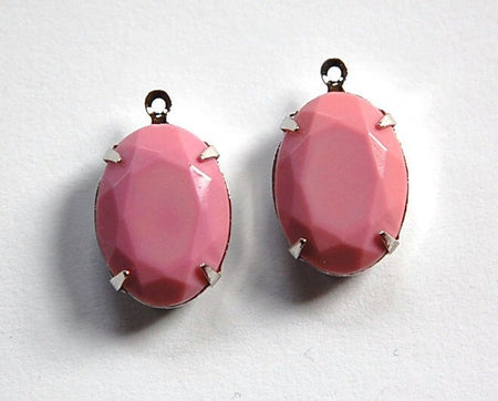 Vintage Opaque Pink Faceted Stone in 1 Loop Silver Setting 18X13mm (2) ovl004R