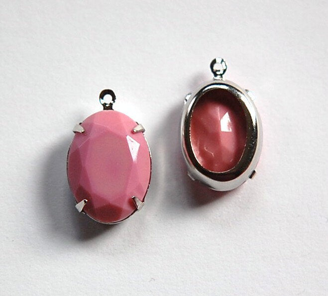 Vintage Opaque Pink Faceted Stone in 1 Loop Silver Setting 18X13mm (2) ovl004R