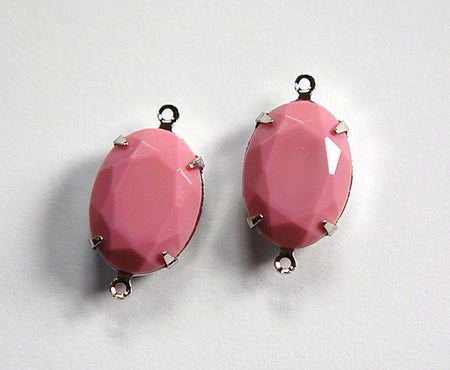 Vintage Opaque Pink Faceted Stone in 2 Loop Silver Setting 18x13mm (2) ovl004R2