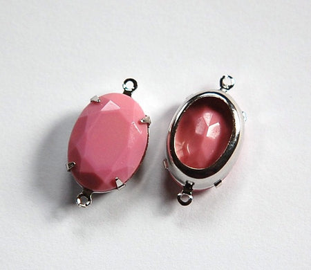 Vintage Opaque Pink Faceted Stone in 2 Loop Silver Setting 18x13mm (2) ovl004R2