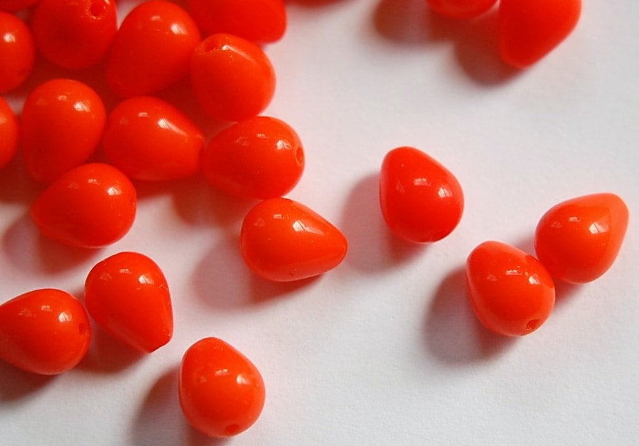 Vintage Opaque Orange Chubby Teardrop Glass Beads Germany 9mm (8) grm007B