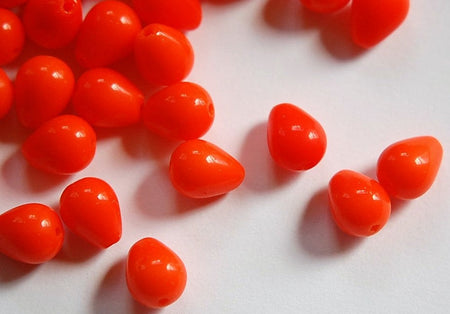 Vintage Opaque Orange Chubby Teardrop Glass Beads Germany 9mm (8) grm007B