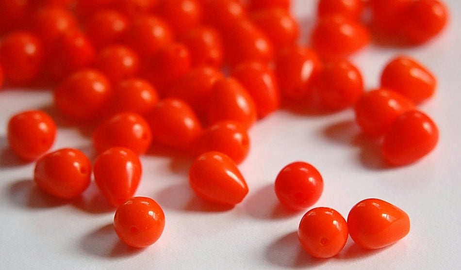 Vintage Opaque Orange Chubby Teardrop Glass Beads Germany 9mm (8) grm007B