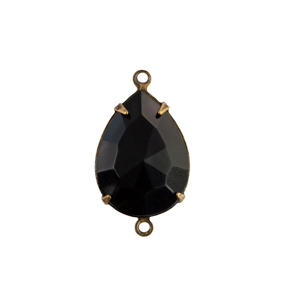 18x13mm Black Faceted Glass Teardrop Stone in 2 Loop Brass Ox Plated Setting (2)
