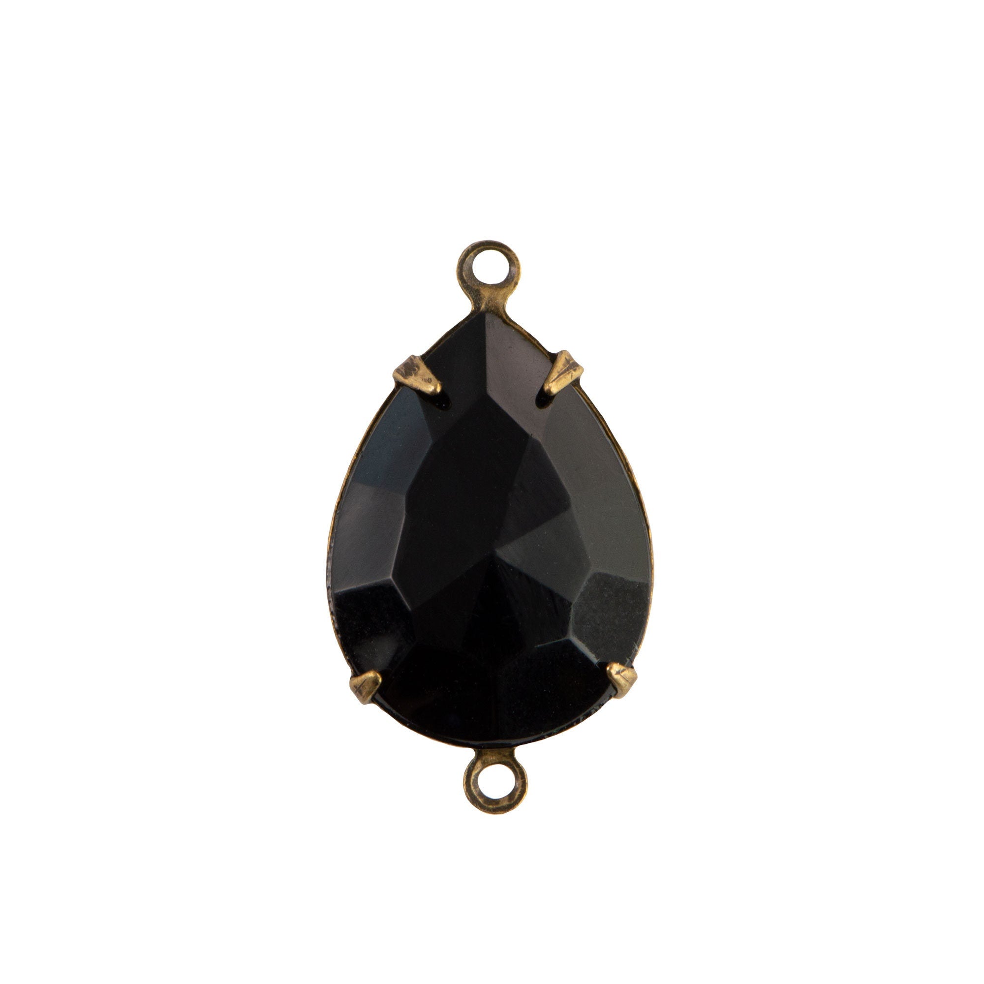 18x13mm Black Faceted Glass Teardrop Stone in 2 Loop Brass Ox Plated Setting (2)