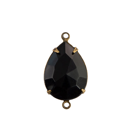18x13mm Black Faceted Glass Teardrop Stone in 2 Loop Brass Ox Plated Setting (2)