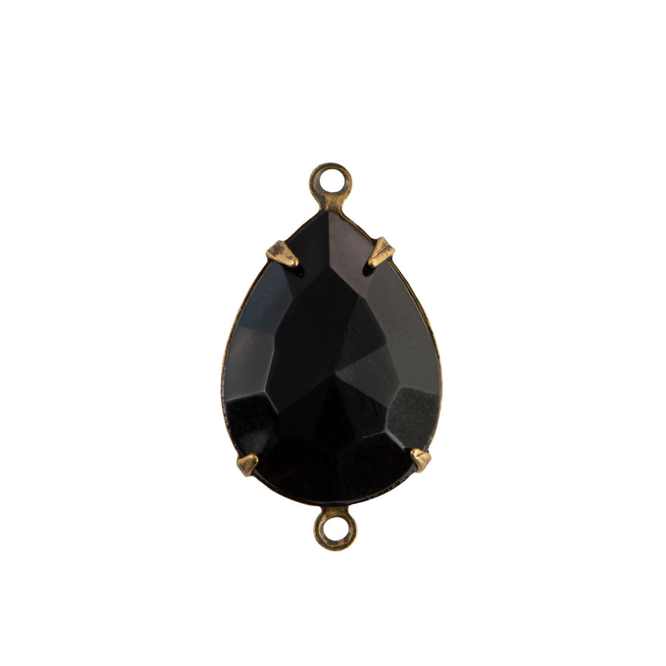 18x13mm Black Faceted Glass Teardrop Stone in 2 Loop Brass Ox Plated Setting (2)