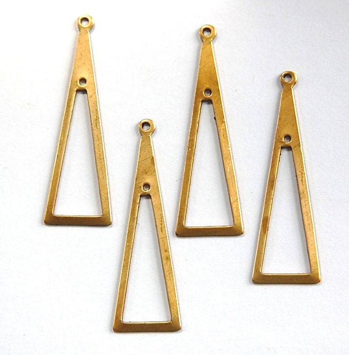 2 Hole Raw Brass Long Triangle Pendant Drop 42x14mm (4) mtl054