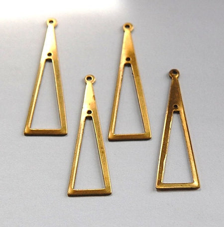 2 Hole Raw Brass Long Triangle Pendant Drop 42x14mm (4) mtl054