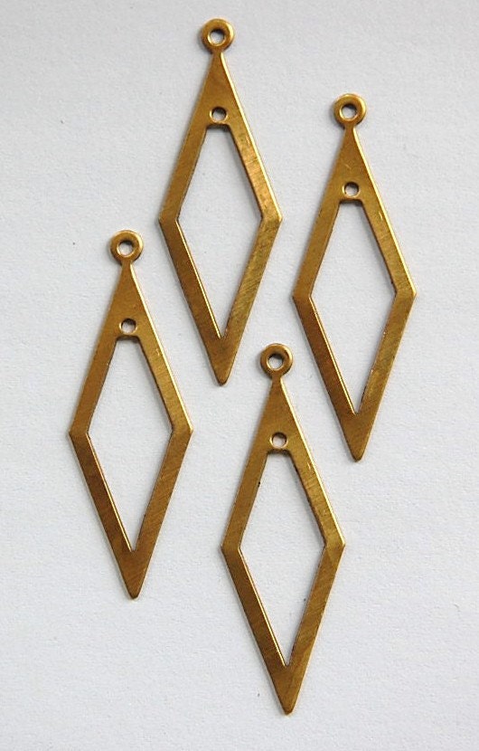 2 Hole Raw Brass Long Diamond Pendant Drop 41x15mm (4) mtl054A