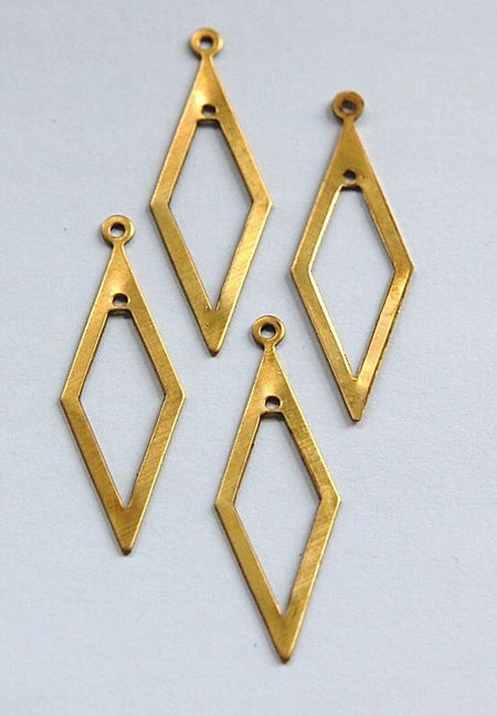 2 Hole Raw Brass Long Diamond Pendant Drop 41x15mm (4) mtl054A