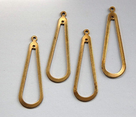 2 Hole Raw Brass Long Teardrop Pendant Drop 42x14mm (4) mtl054B