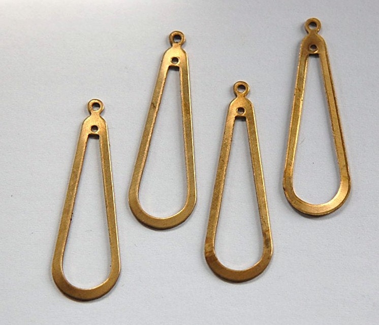 2 Hole Raw Brass Long Teardrop Pendant Drop 42x14mm (4) mtl054B